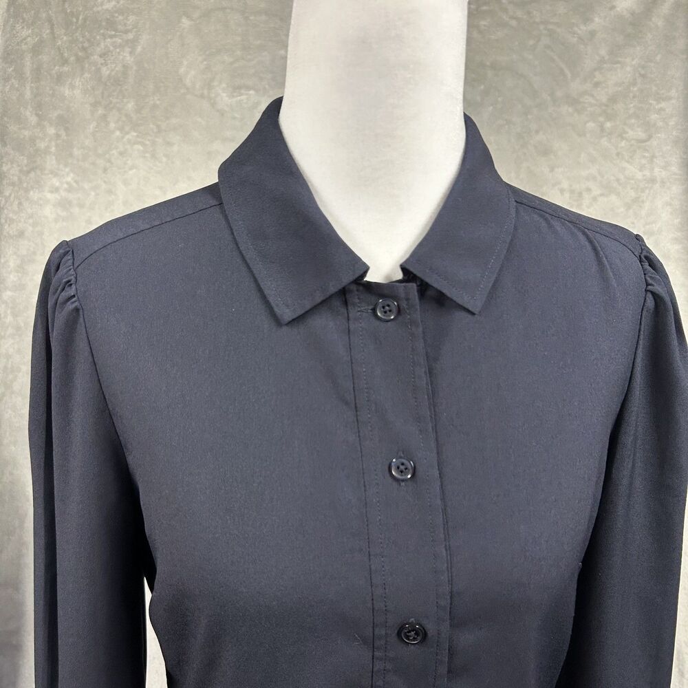 Tory Burch Feminine Long Sleeve Button Up Career Blouse Sz 4 Blue - Picture 2 of 7